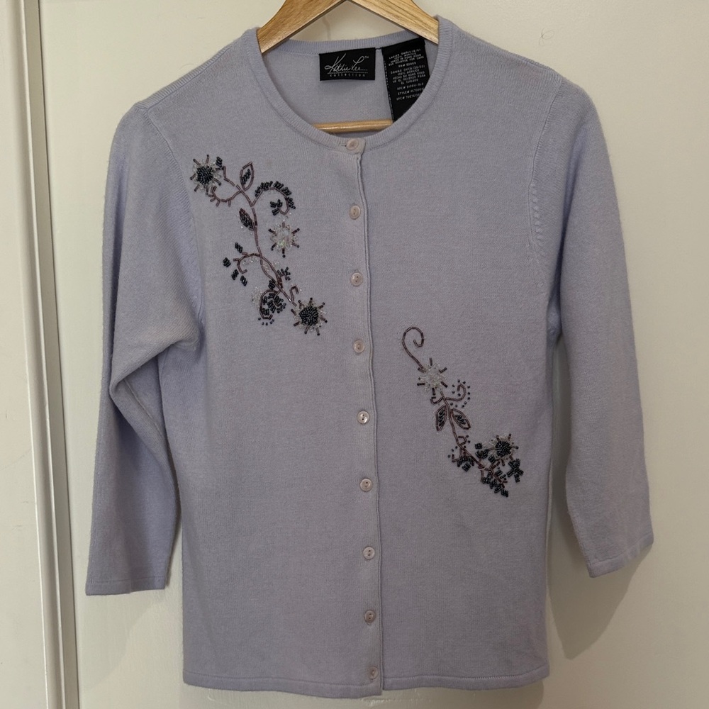 Kathie Lee Collection Light Purple Embroidered Cardigan
